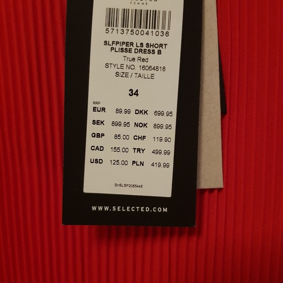 Elegant Red Pleaded Dress  "Selected Femme" - Picture 5 of 7